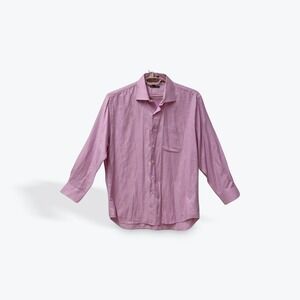 Peter Millar Mens XL Pink Micro Houndstooth Cotton Button Down Shirt Long Sleeve